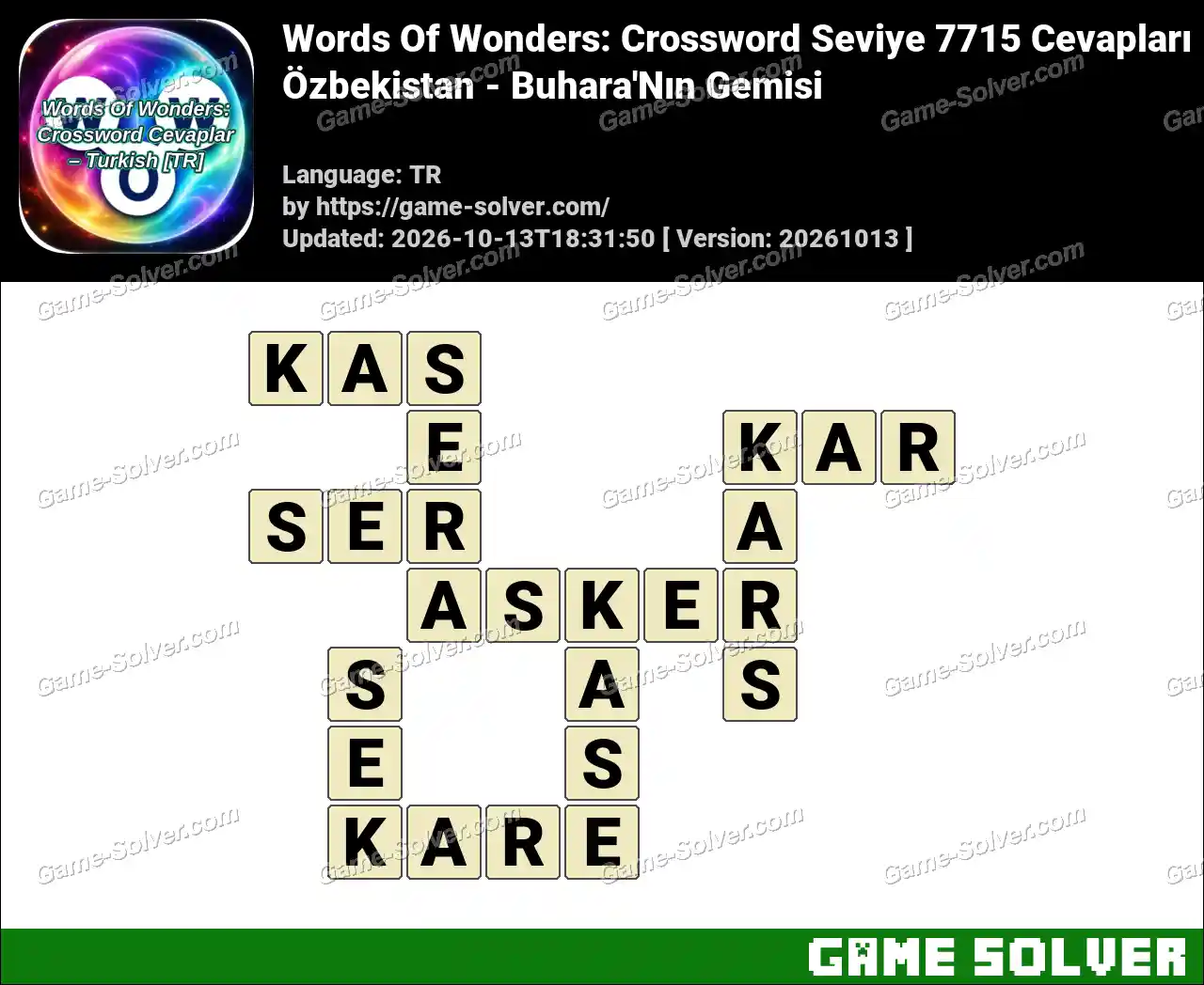 Words Of Wonders: Crossword Seviye 7715 Cevapları – Özbekistan – Buhara’Nın Gemisi